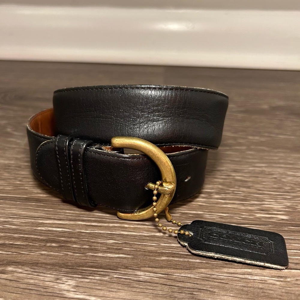 SOLD Vintage COACH Black Leather Belt with Solid Brass Buckle, Size Small